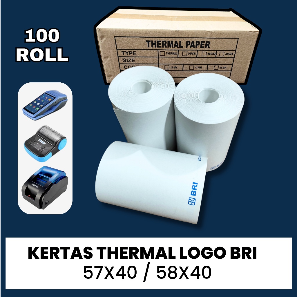 

100 ROLL KERTAS THERMAL LOGO BRI 57X40/ 58X40