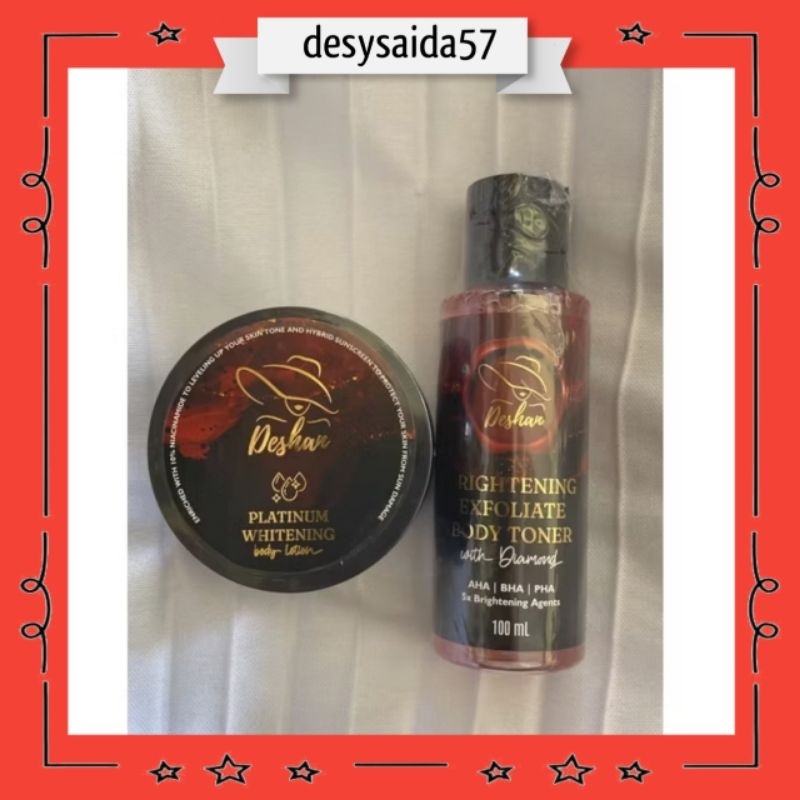 [DS] paket Deshan platinum Hb body lotion dan toner diamond mencerahkan memutihkan melembabkan exfol