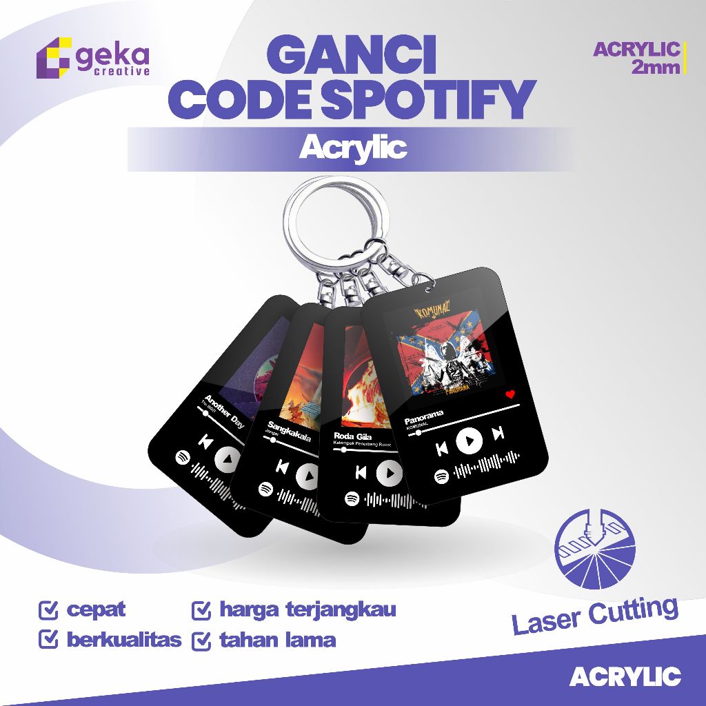 Custom Gantungan Kunci Spotify Barcode Akrilik Keychain Acrylic Ganci Musik playlist Lagu