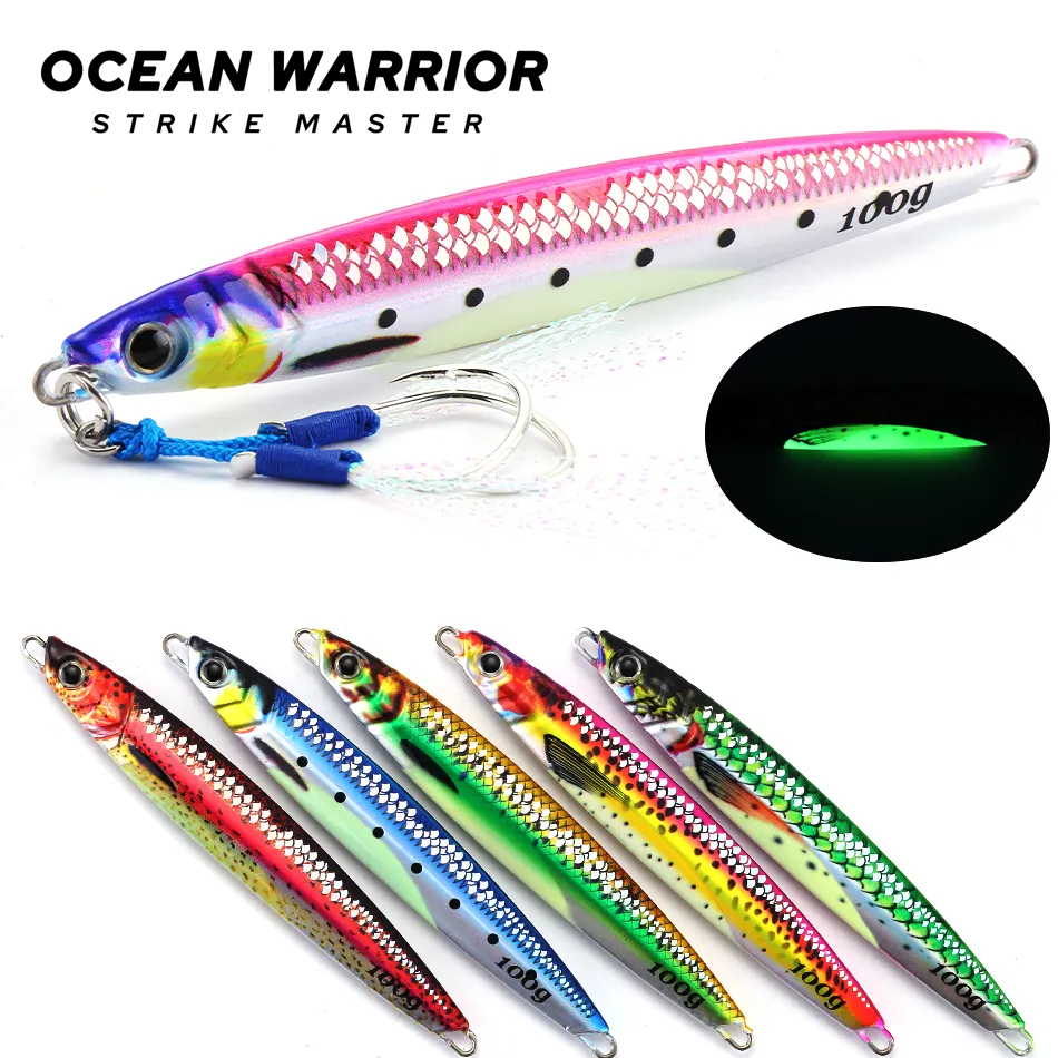 OCEAN WARRIOR L2 Metal Jig 40 60 80 100 120 150 200 gram Timah Hitam 3D UV Effect Luminous GID