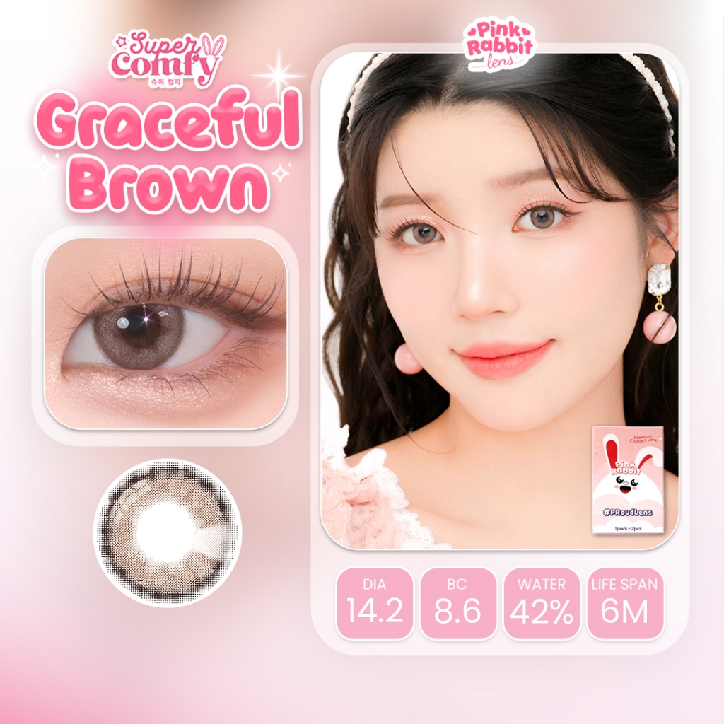 PINKRABBIT SOFTLENS SUPER COMFY GRACEFUL BROWN - Normal, Minus 0.5 S/D 10.00 (1PCS/Sebelah) / Softle
