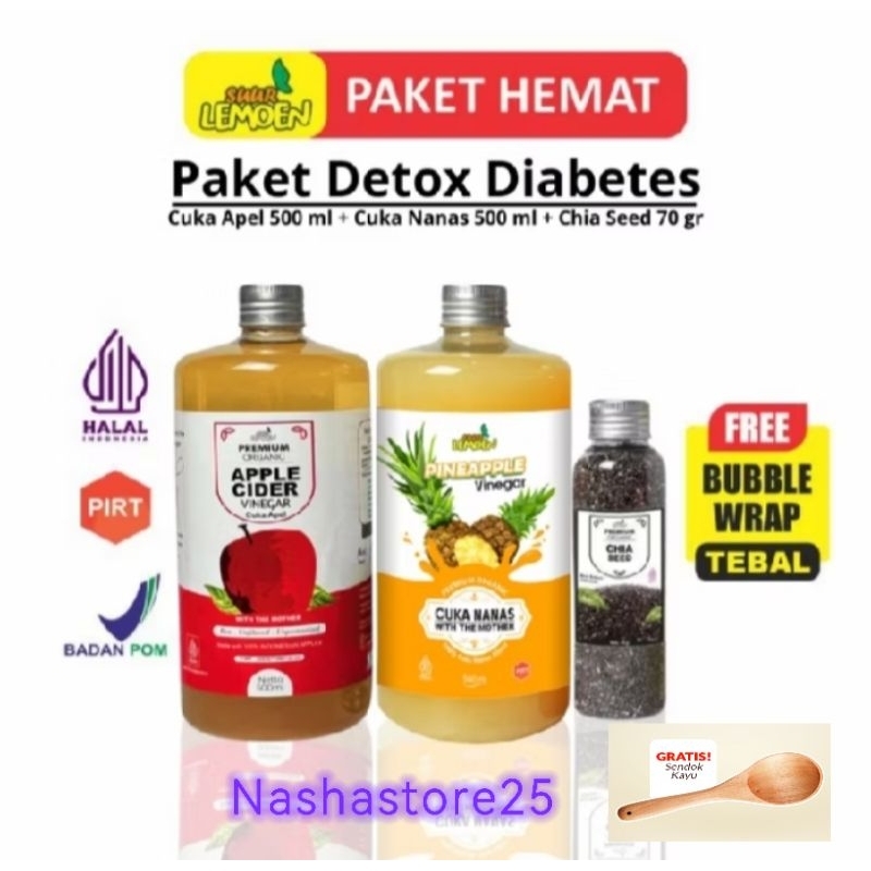 

PAKET DIET SEHAT || CUKA APEL 500 ML || CUKA NANAS 500 ML PLUS CHIASEED 70 GR BY SUUR LEMOEN ID