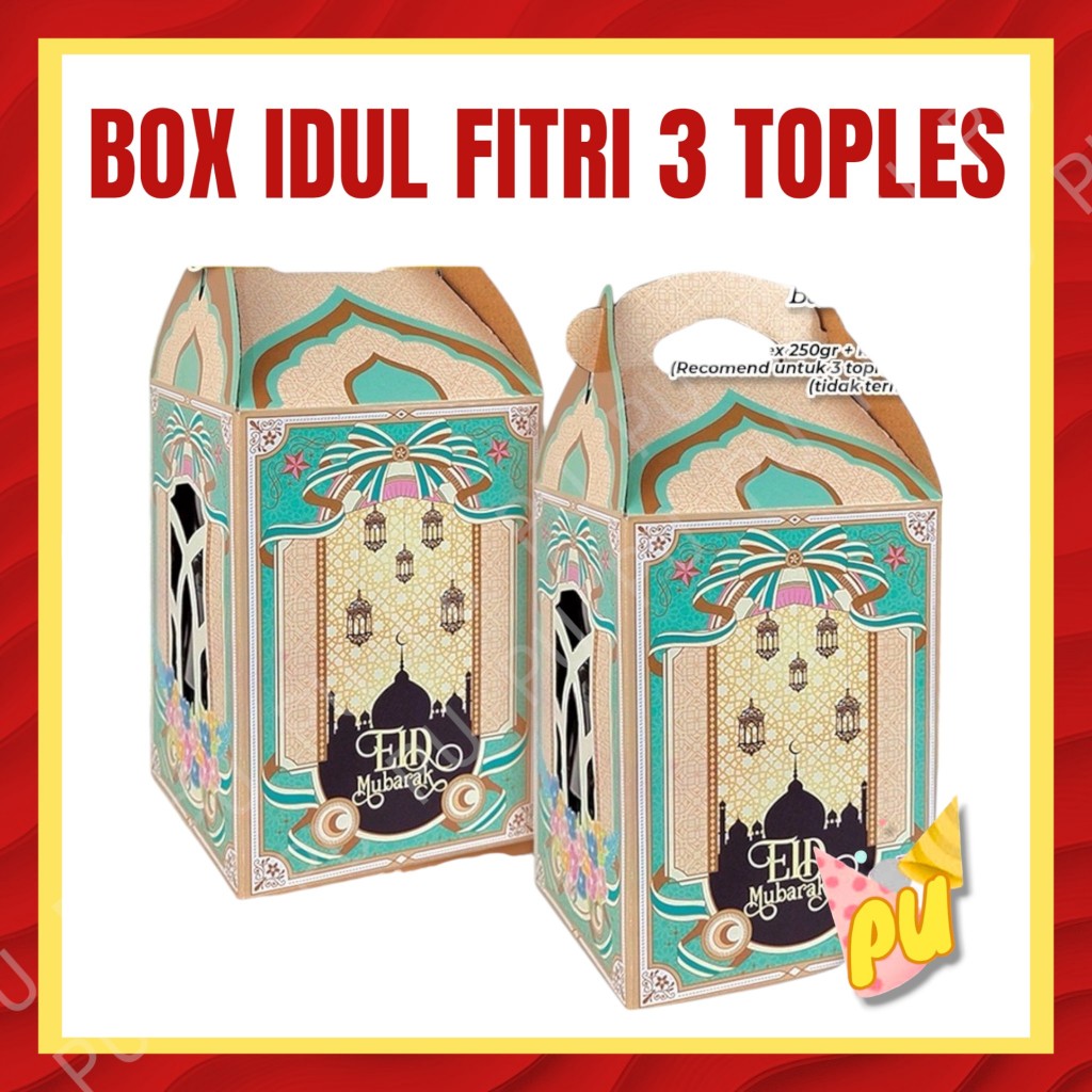 

Box Idul Fitri 3 TOPLES Lebaran / Kotak Kue Lebaran / Parcel Idul Fitri / Hampers Lebaran ukuran 14x14x32 cm