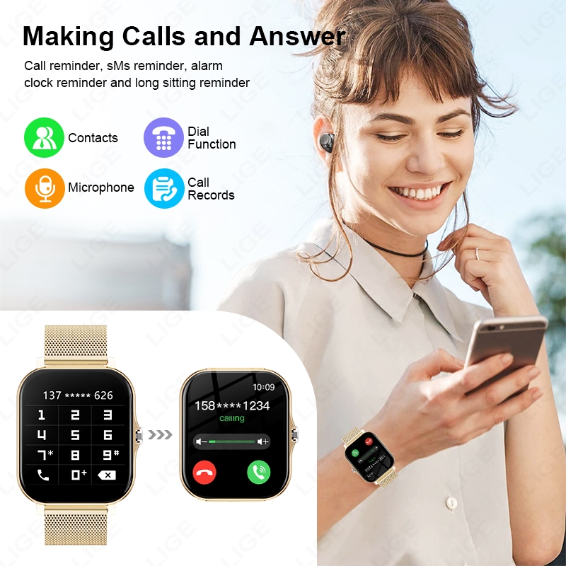 new product lige smartwatch wanita sport smart watch panggilan bluetooth dial sentuh pelacak