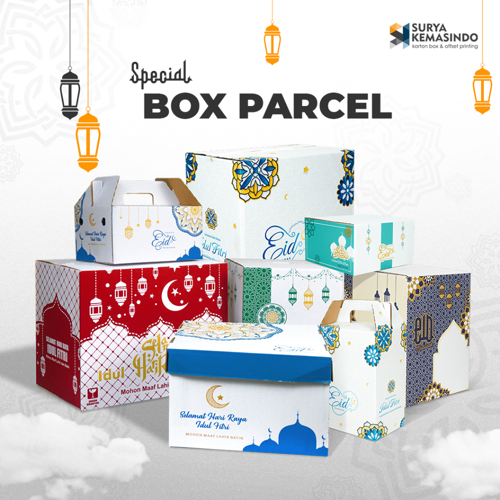 

ANEKA BOX PARCEL LEBARAN/KARDUS IDUL FITRI MODEL NORMAL/JINJING/MAILER