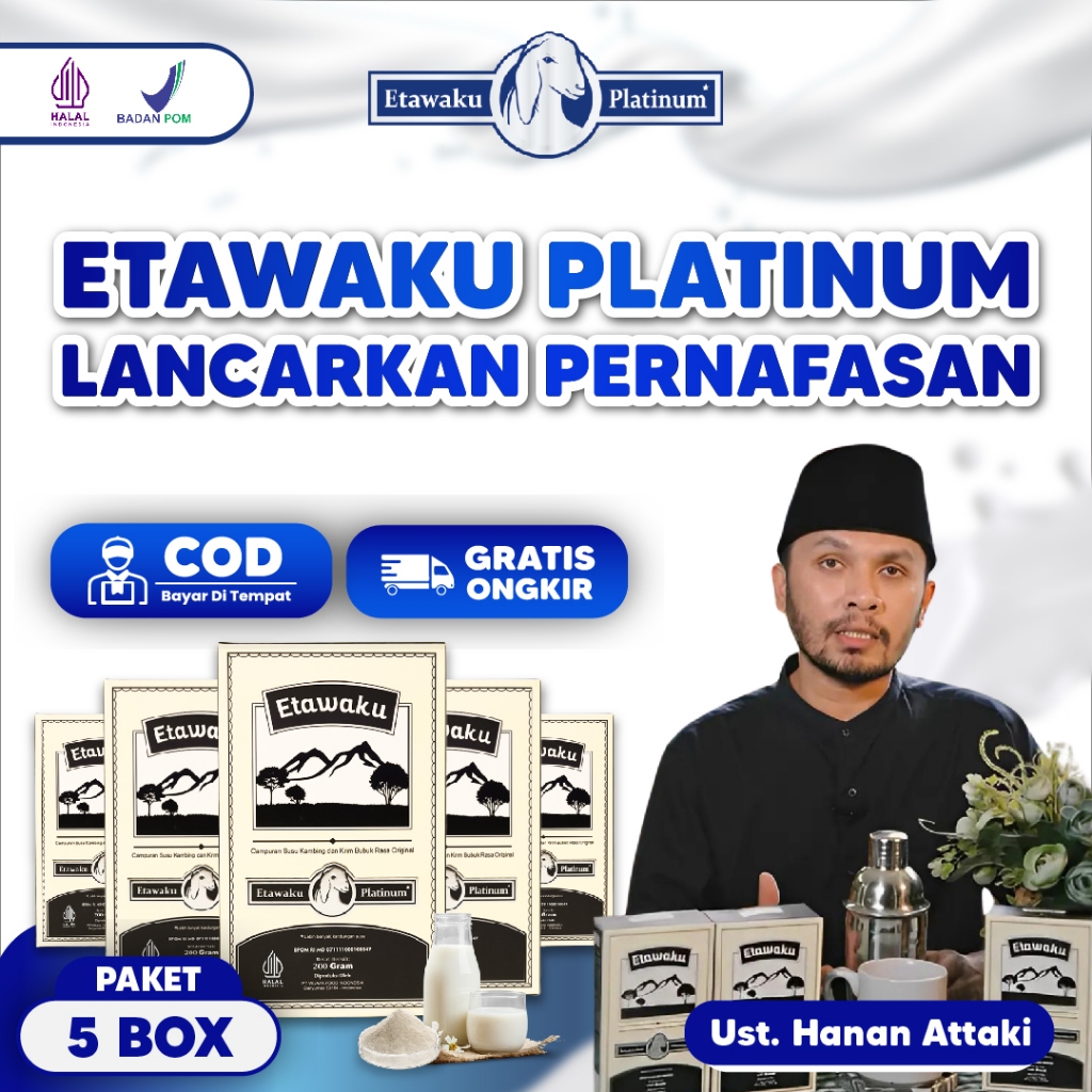 

ETAWAKU PLATINUM 5 BOX - Susu Kambing Etawa Lancarkan Pernafasan Bebas Sesak Nafas Perkuat Tulang Nutrisi untuk tulang 100% Original Asli Halal BPOM