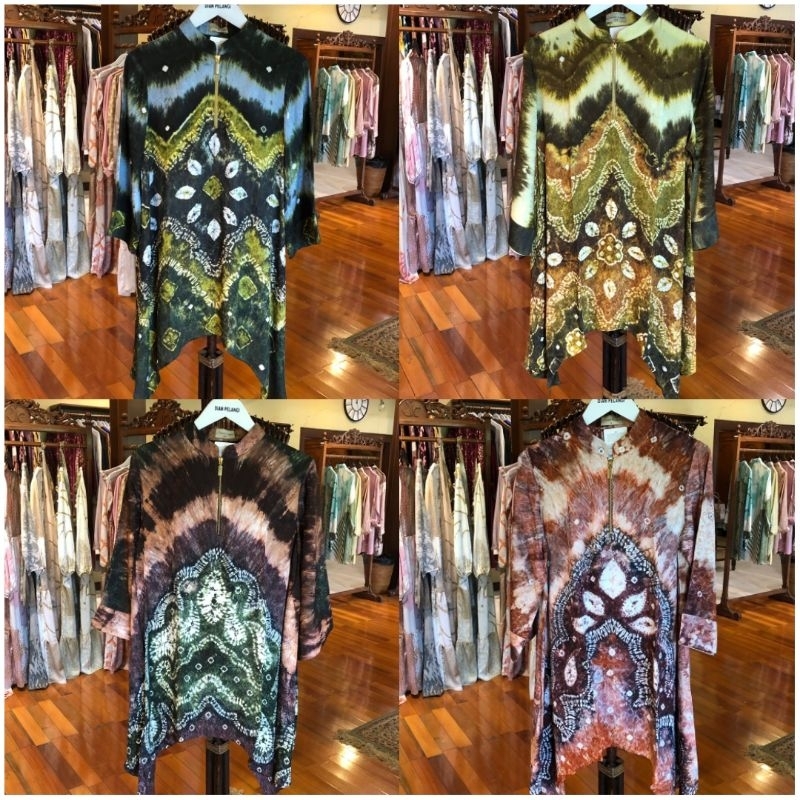 Kelly tunik viscos jumputan sasirangan baju atasan wanita kerja kantor resleting depan dian pelangi 