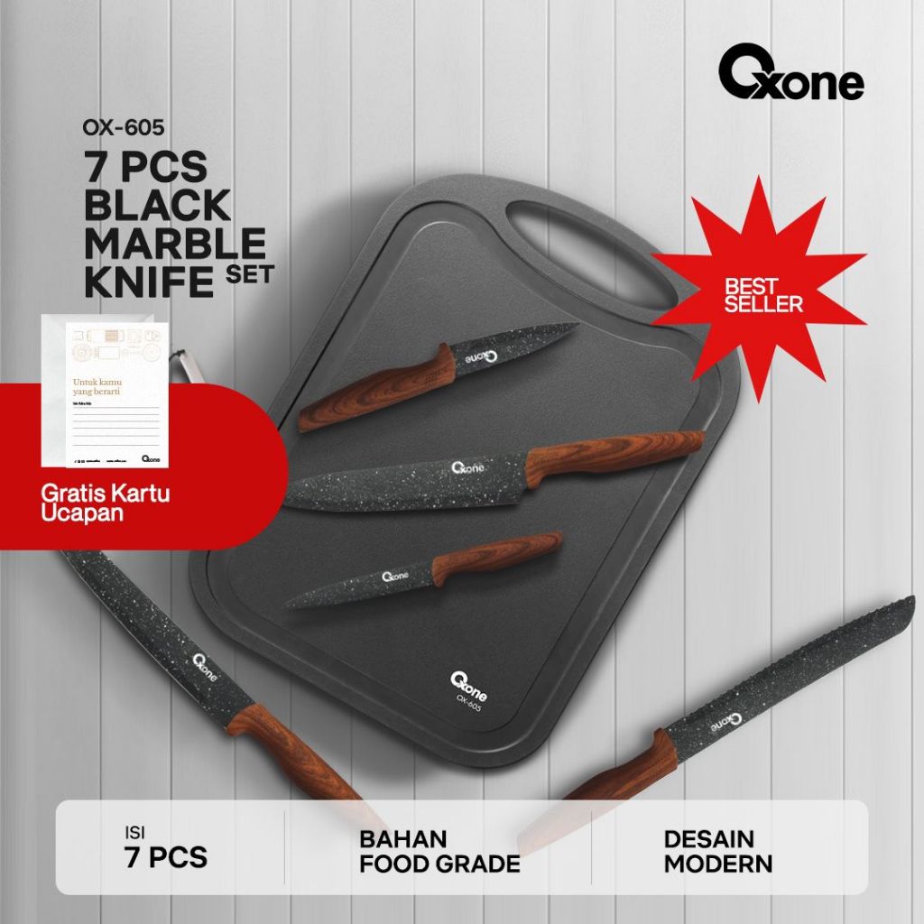 Oxone OX605 Set Pisau Dapur NEW VERSION Free Talenan Dengan Pengupas Buah Premium BONUS Talenan