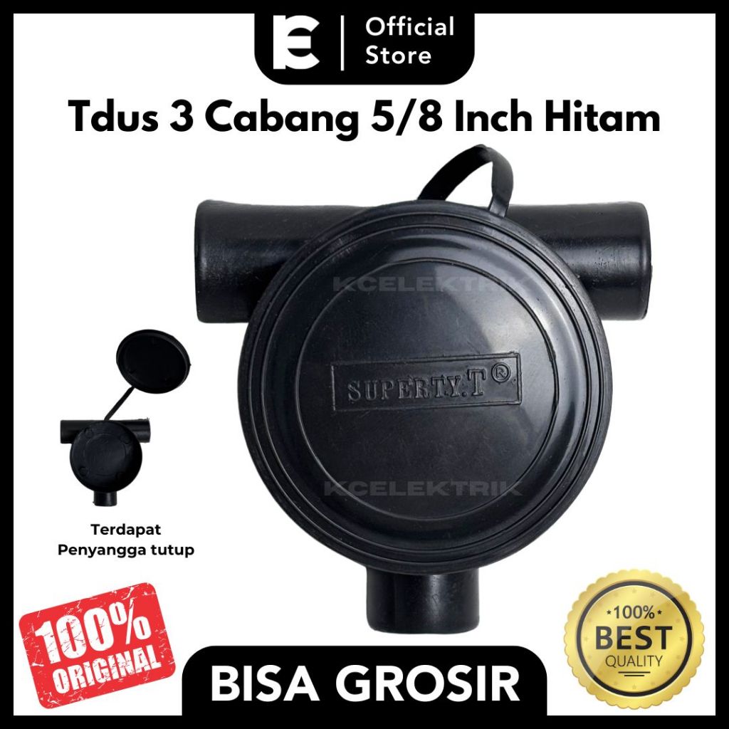 T Dus 5/8 Inch Hitam Kotak Sambungan Pipa Listrik 3 Cabang Instalasi Kabel