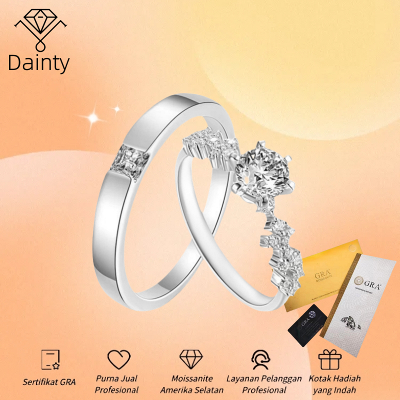 Cincin Couple Pasangan Emas Putih Wanita Berlian Anti Karat Cincin Tunangan Moissanite Sertifikat