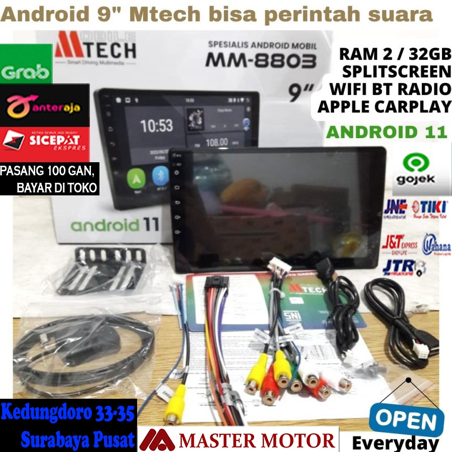 Headunit Android MTECH 9 INCH M-Tech MM 8803 RAM 2 ROM 32 GB Android 11 Voice Command Wifi Apple Car