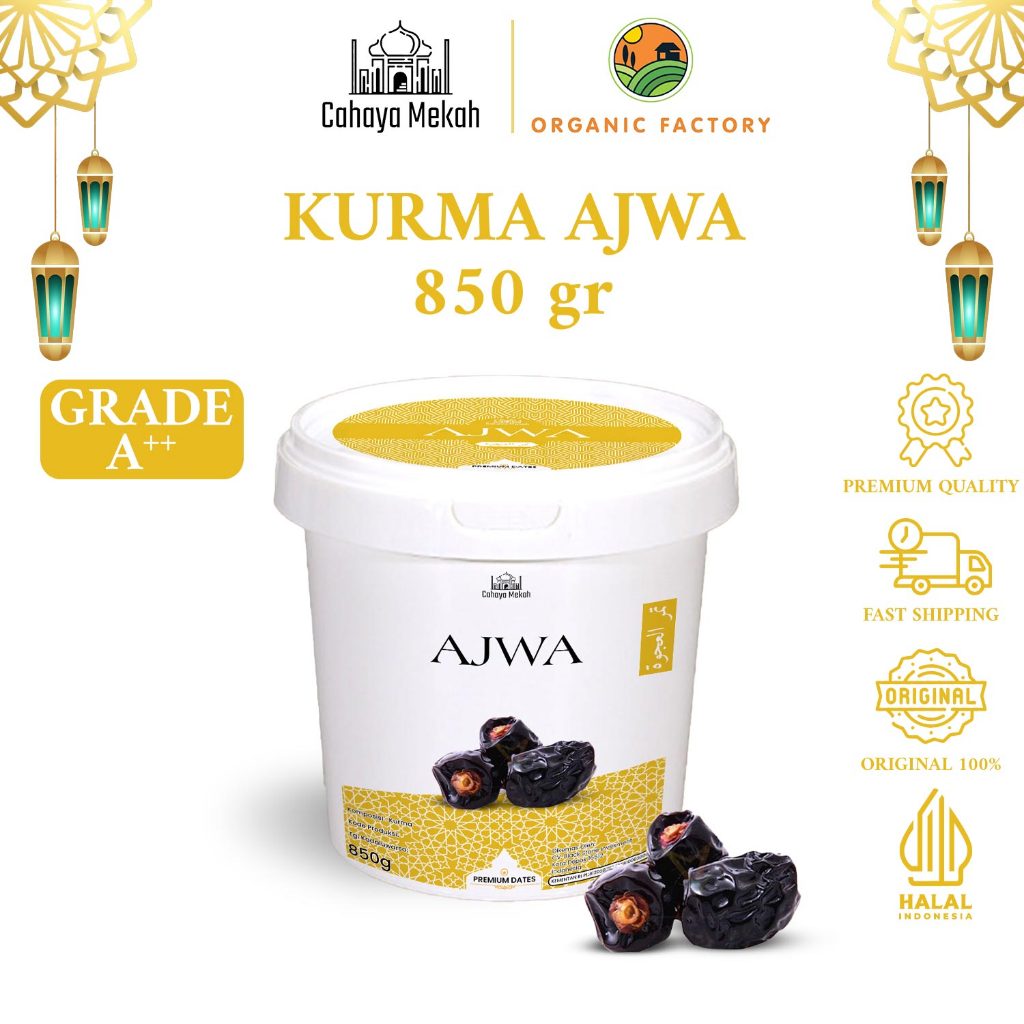 

Cahaya Mekkah Kurma Ajwa Premium Kurma Nabi Ember 850 gr Premium Manis 100% Asli High Quality Oleh-Oleh Haji