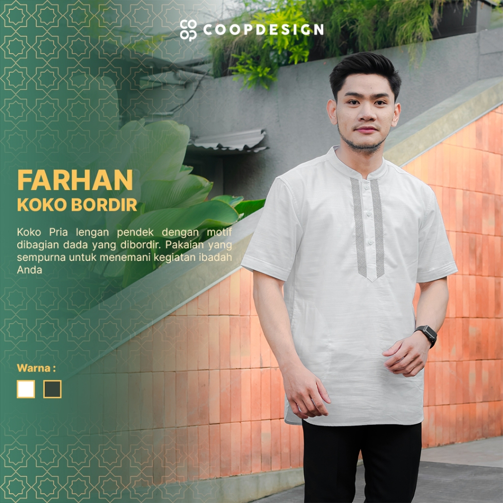 [LAST CHANCE] Coop Design - Farhan Baju Koko Bordir Kerah Changi Collarless Kurta Linen Lengan Pende