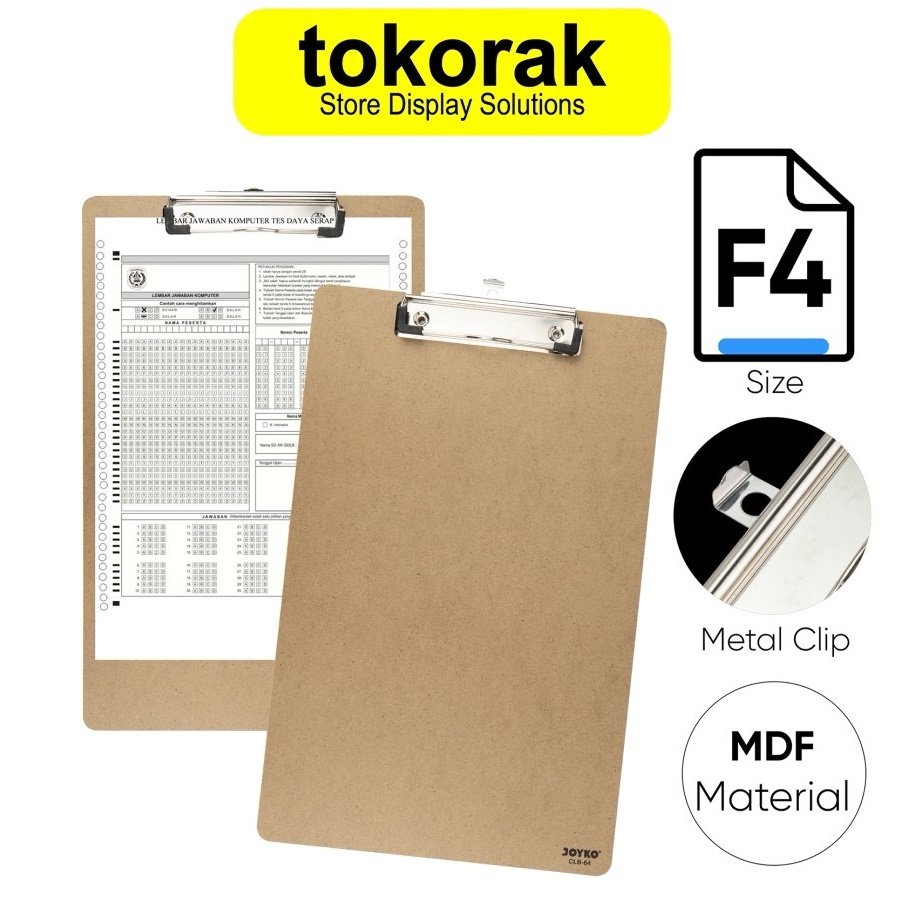 

CLIPBOARD F4 FOLIO JOYKO CLB 64 PAPAN JALAN ALAS UJIAN BOARD KAYU CLIP BOARD KLIP