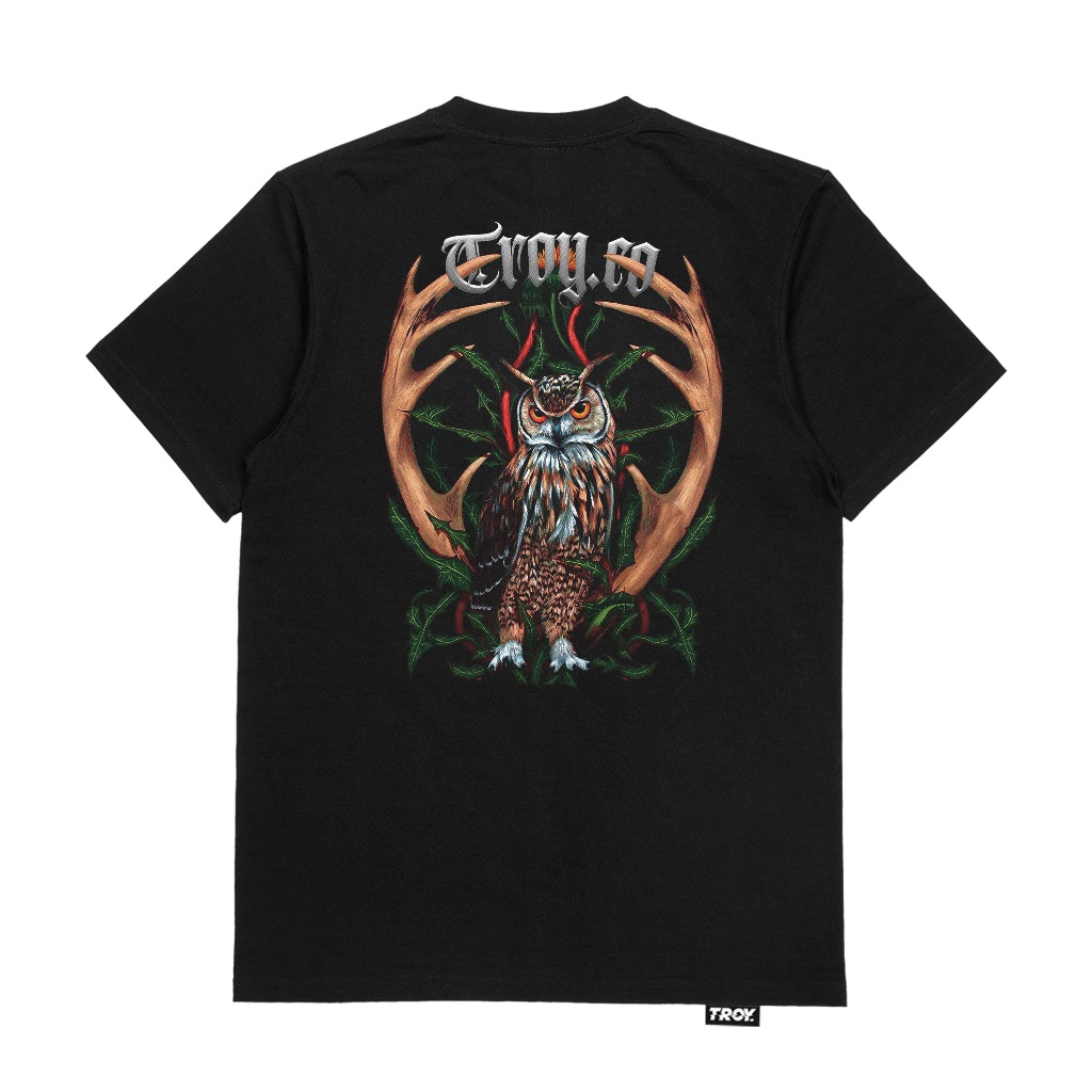 Troy Company Tshirt Black Owl Antlers - Kaos Pria Lengan Pendek Hitam MT 2996
