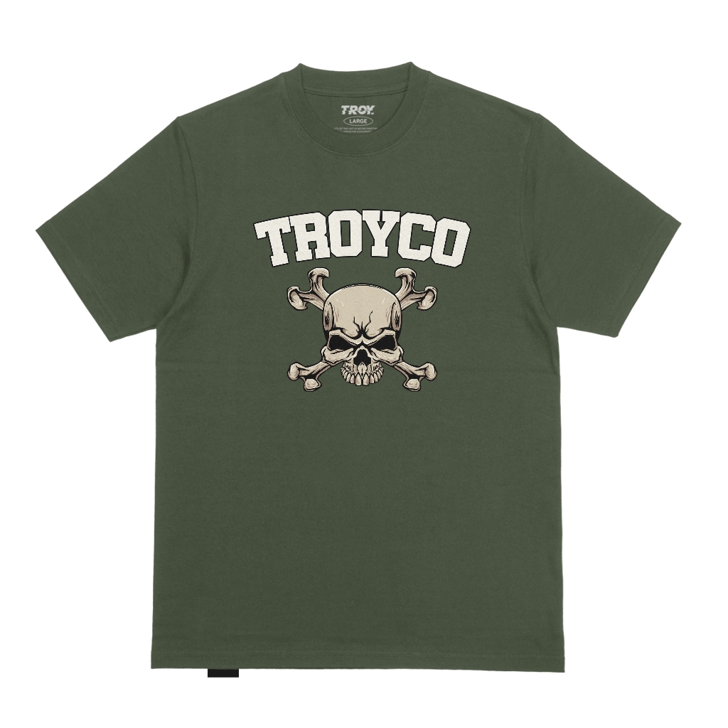 Troy Company Tshirt Army Green Skull And Cross - Kaos Lengan Pendek Kaos Hijau Army MTD 3000