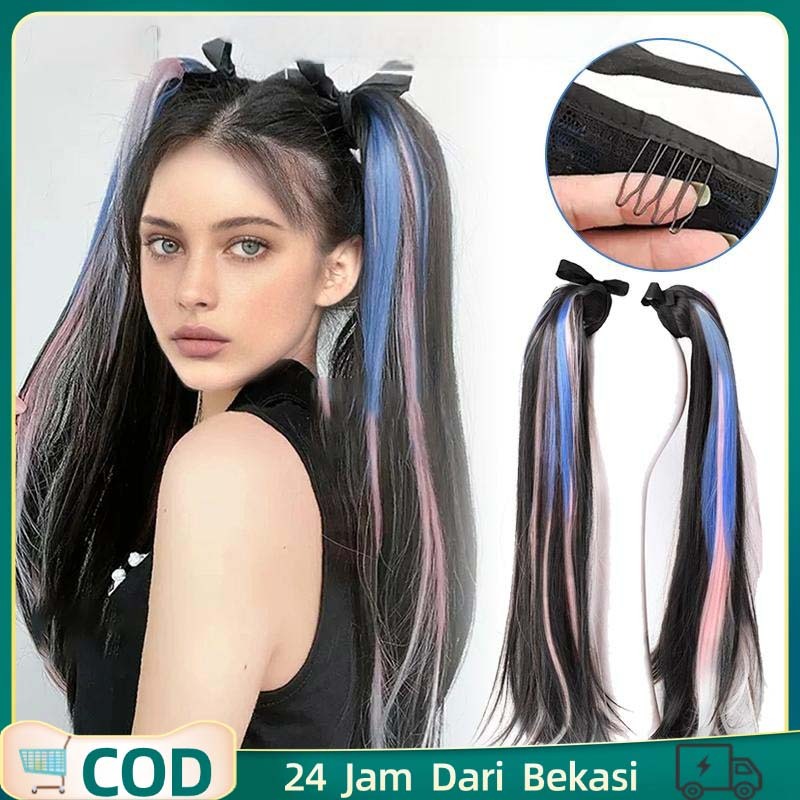 Wig Ponytail Lurus Wig Ekor Kuda Wik Rambut Wanita Panjang Rambut Wik Wanita Warna-warna Cerah