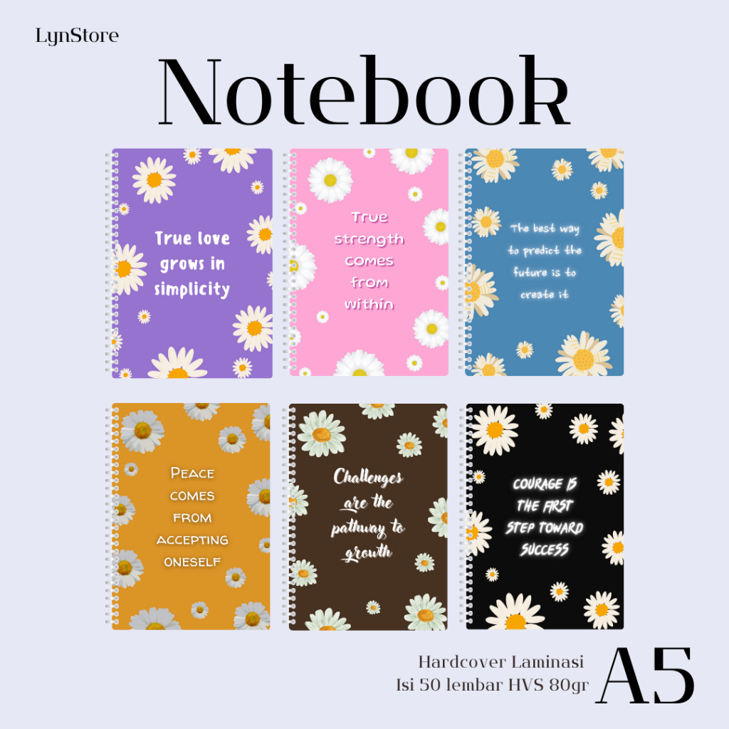 

(LS_016) Notebook A5 Hardcover Koleksi Gambar Daisy (Isi 50 Lembar Hvs + Hardcover Laminasi 2 Sisi) Buku Tulis Catatan Notebook Ring A5 Hardcover Laminasi / Notebook Journal A5 Hardcover Laminasi / Spiral Buku Agenda A5 Hardcover Laminasi