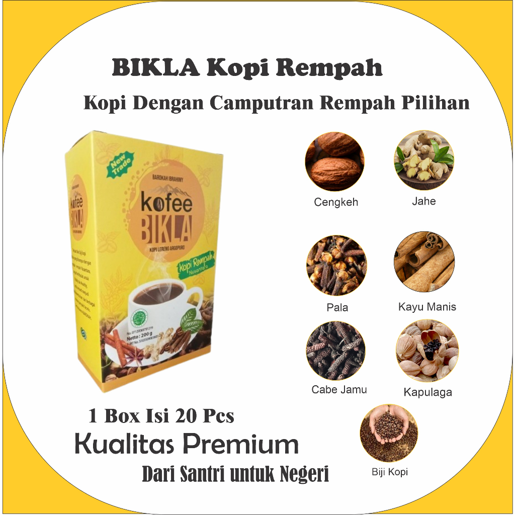 

Kopi Bikla Rempah Nusantara Kemasan Box Isi 20 pcs| BIKLA