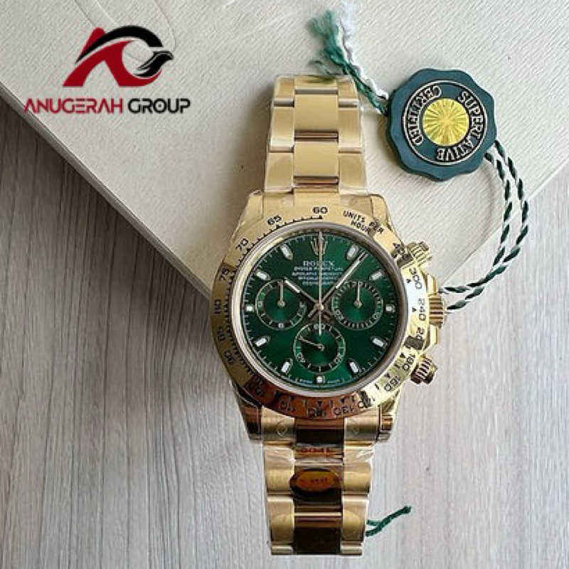 JAM ROLEX DAYTONA GREEN GOLD 40MM AUTOMATIC SAPPHIRE BODY SWISS ORI PREMIUM