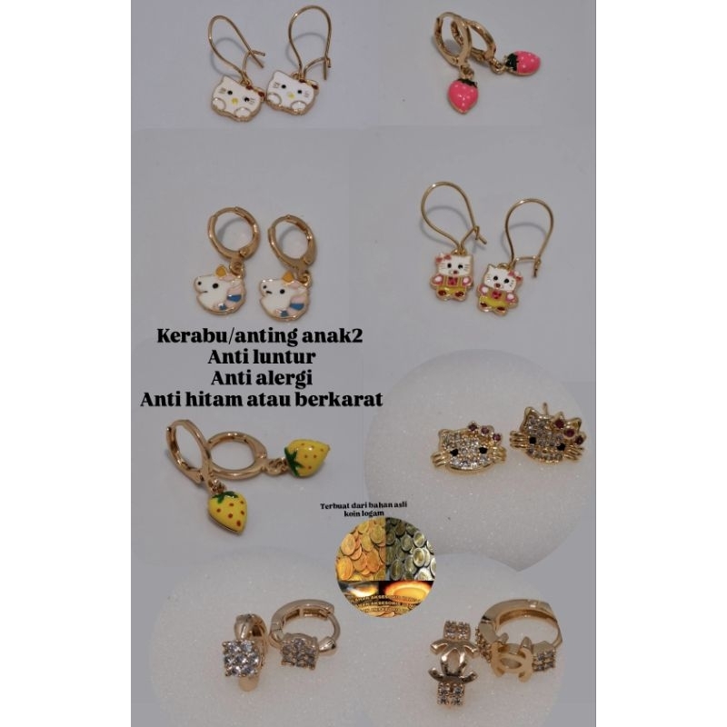 Anting² anak-anak titanium lapisan emas/Kerabu anak-anak/Antik anak karakter/Kerabu anti karat