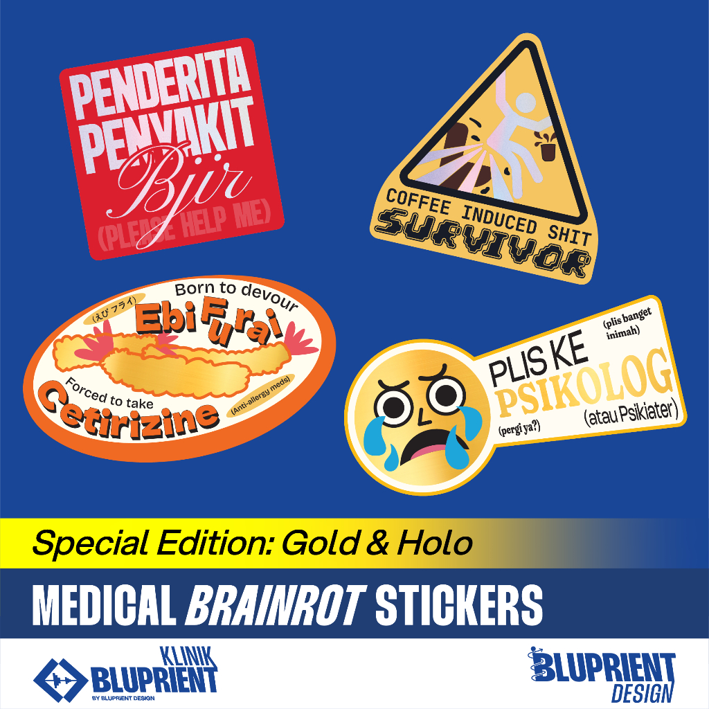 

Medical Brainrot Stickers Special Edition - Klinik Bluprient - Sticker Diecut Hologram dan Emas