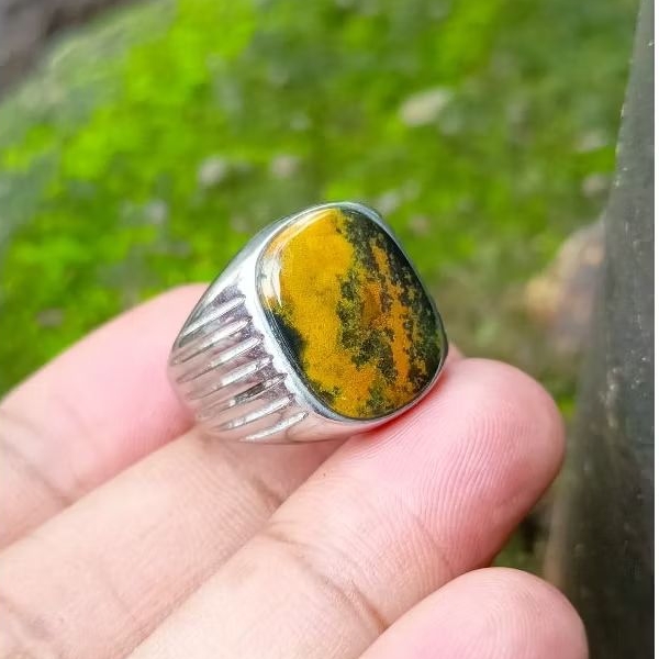 cincin batu akik natural BACAN DOKO kembang panca warna kotak simpel