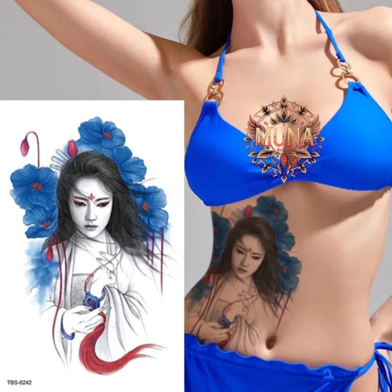 Muna Beauty - Premium Tattoo Tatto Tato Temporary Temporer Seri TBS 8238 Topeng Samurai Jepang Kuno 