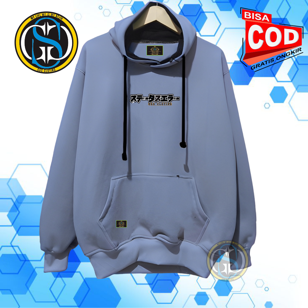 Sweater Hudie Pria Wanita Asthetic Warna Denim Motif Tulisan Jepang Keren Bahan Katun Fleece Tebal