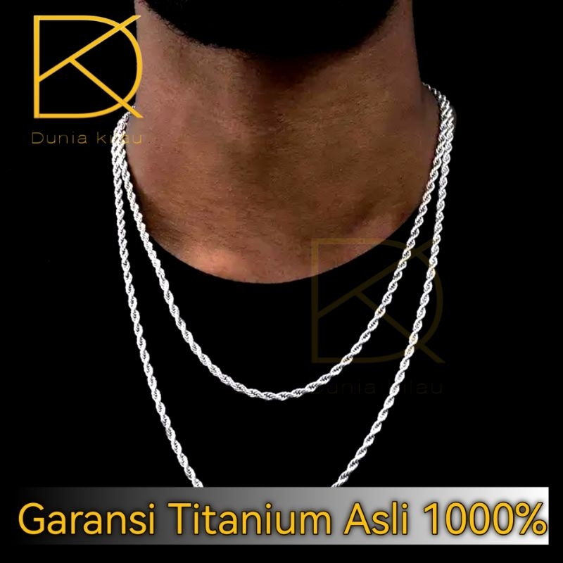 Kalung Pria Titanium Anti Karat Silver Perak Emas Putih Asli Rantai Rante Cowok Wanita Keren