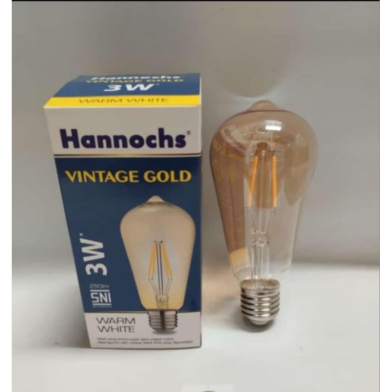 HANNOCHS Lampu ST64 LED Filament 3W Warm White Kaca Teh / Lampu Cafe Kafe Vintage Gold 3 Watt Kuning
