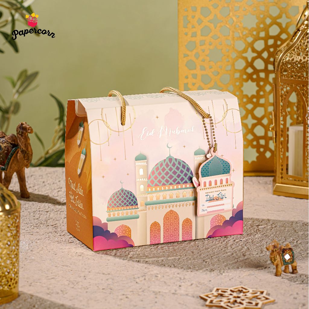 

10 Pcs Gable Box Hampers Idul Fitri - MASJID PINK 2 TOPLES uk 19x10x11 cm(tinggi total 16cm) +FREE TAG