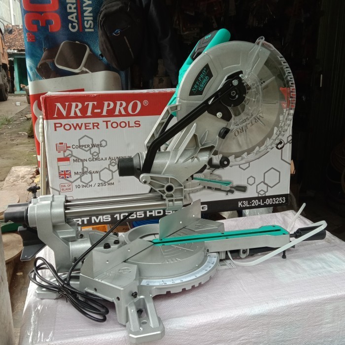 MITER SAW SLIDING 10 INCHI / MESIN POTONG ALUMUNIUM SELEDING MITER SAW NRT PRO