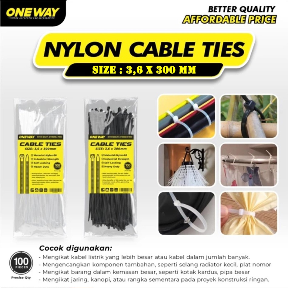 

Kabel Ties Nylon Ukuran 3,6 x 300 mm High Quality Warna Putih Serbaguna Isi 100 pcs