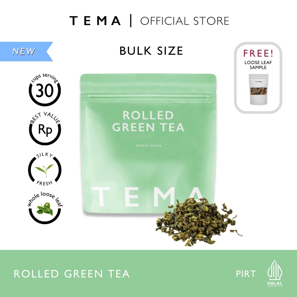

Organic Rolled Green Tea - TEMA Tea Loose Leaf Large Pouch - 30 Servings