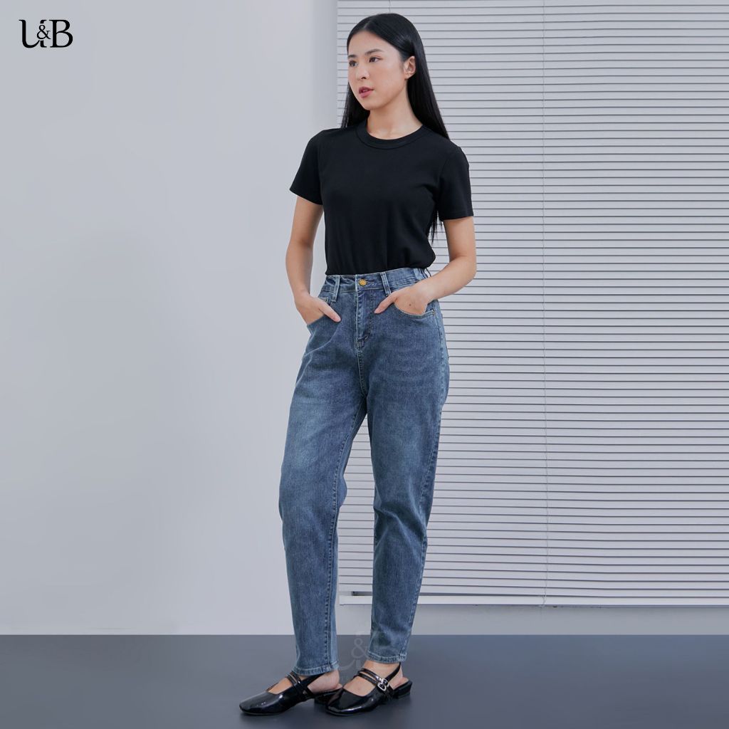 U&B - 5619 | Celana Jeans Wanita Boyfriend Pinggang Karet Premium Quality Highwaist Melar Stretchy N