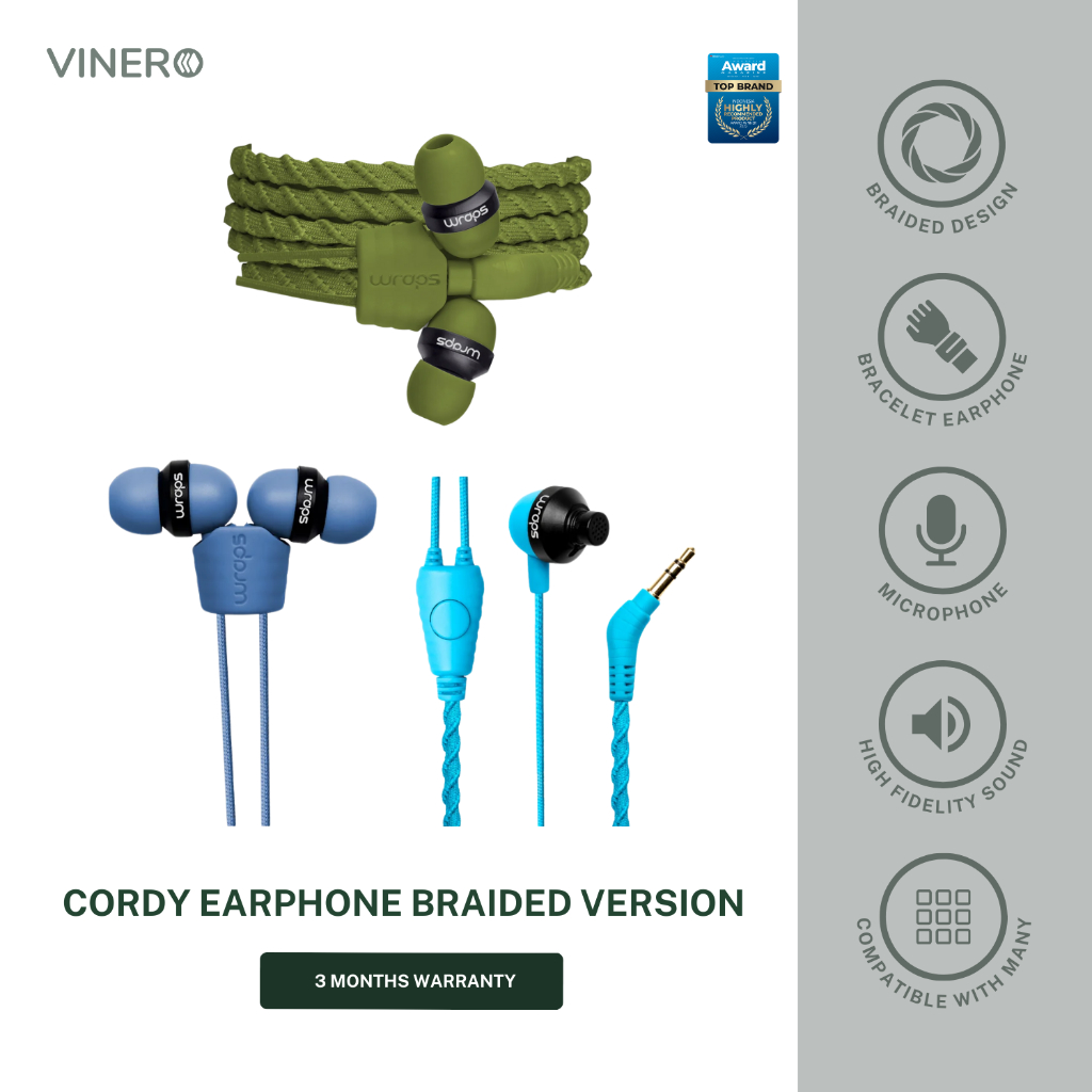 Vinero Cordy Wraps In Ear Earphone Braided HiFi Sound Quality Magnetic Microphone
