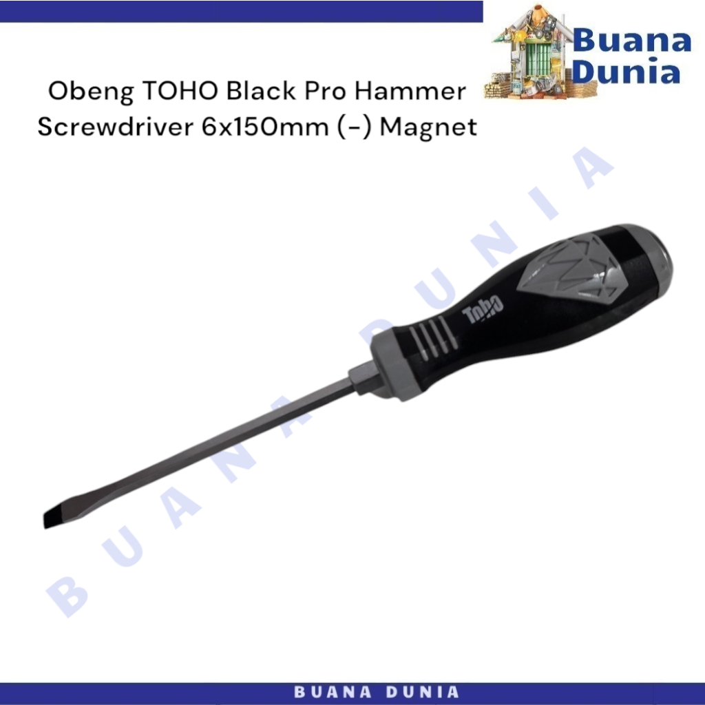 Obeng TOHO Black Pro Hammer 6x150mm (-) | Screwdriver Magnet | Obeng Perkakas | (1PC)