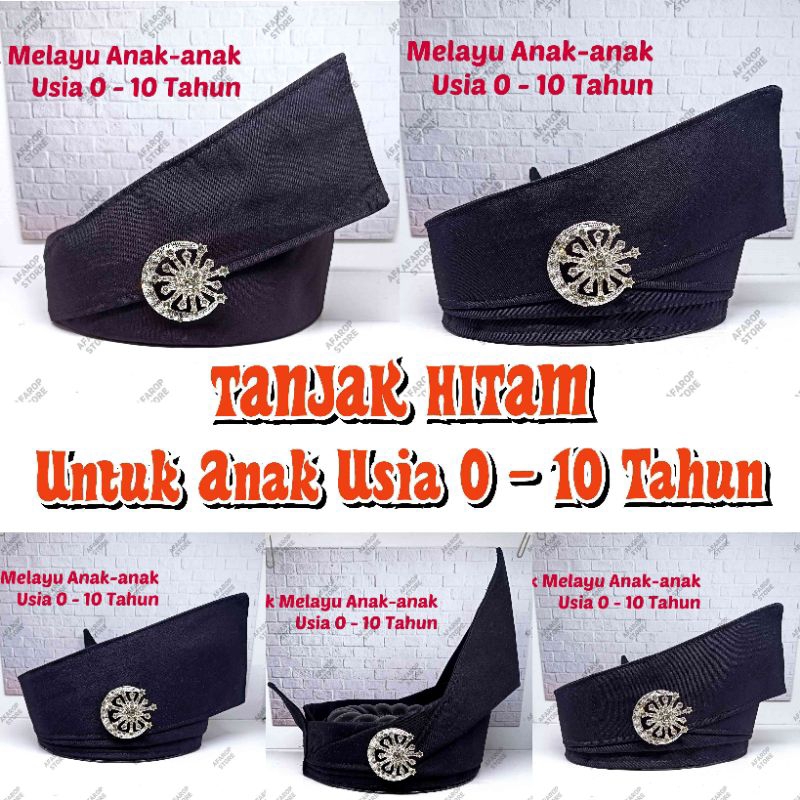 TANJAK HITAM POLOS MELAYU KHUSUS ANAK USIA 0 - 10 TAHUN  | IKAT KEPALA MELAYU PREMIUM