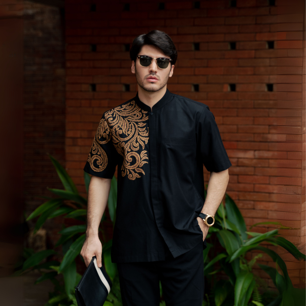 BASTOH Maru Baju Koko Pria Dewasa Bordir Hitam