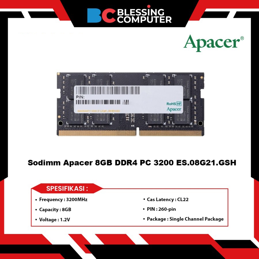Sodimm Apacer 8GB DDR4 PC 3200 ES.08G21.GSH