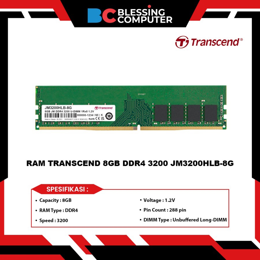 RAM TRANSCEND 8GB DDR4 3200 JM3200HLB-8G