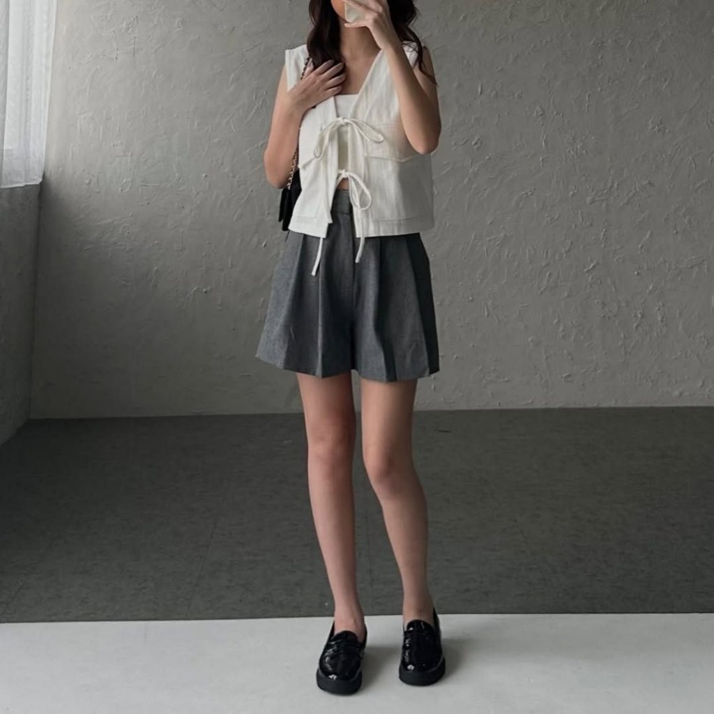 Rene Vest | Korean Style Vest | Tali Rompi Outer Wanita Kekinian | Atasan Crop Tanpa Lengan Allsize