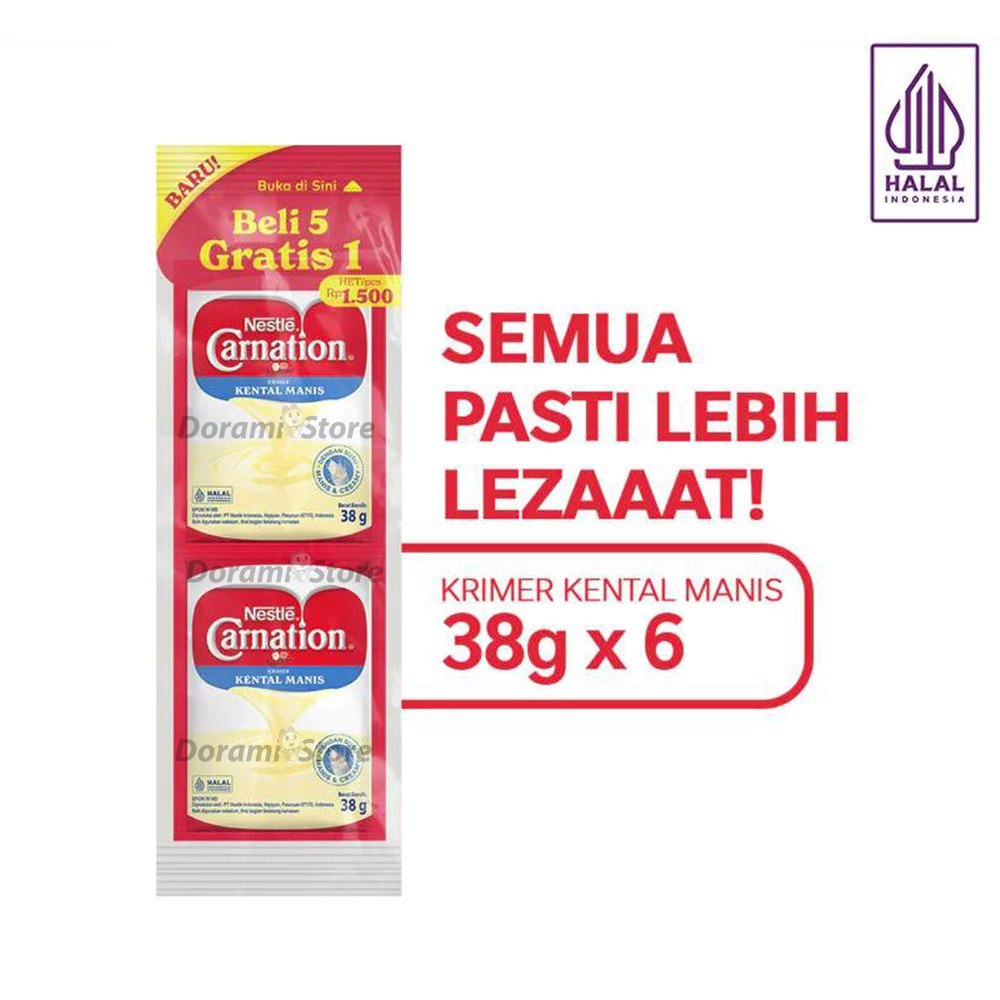 

Carnation Kental Manis Renceng Isi 6 x 38gr / Susu Krimer Kental Manis