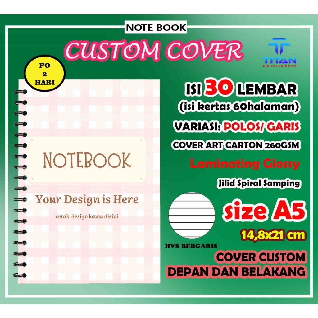 

Notebook/Notes Spiral Custom A5 Isi 30 Lembar Garis/Polos