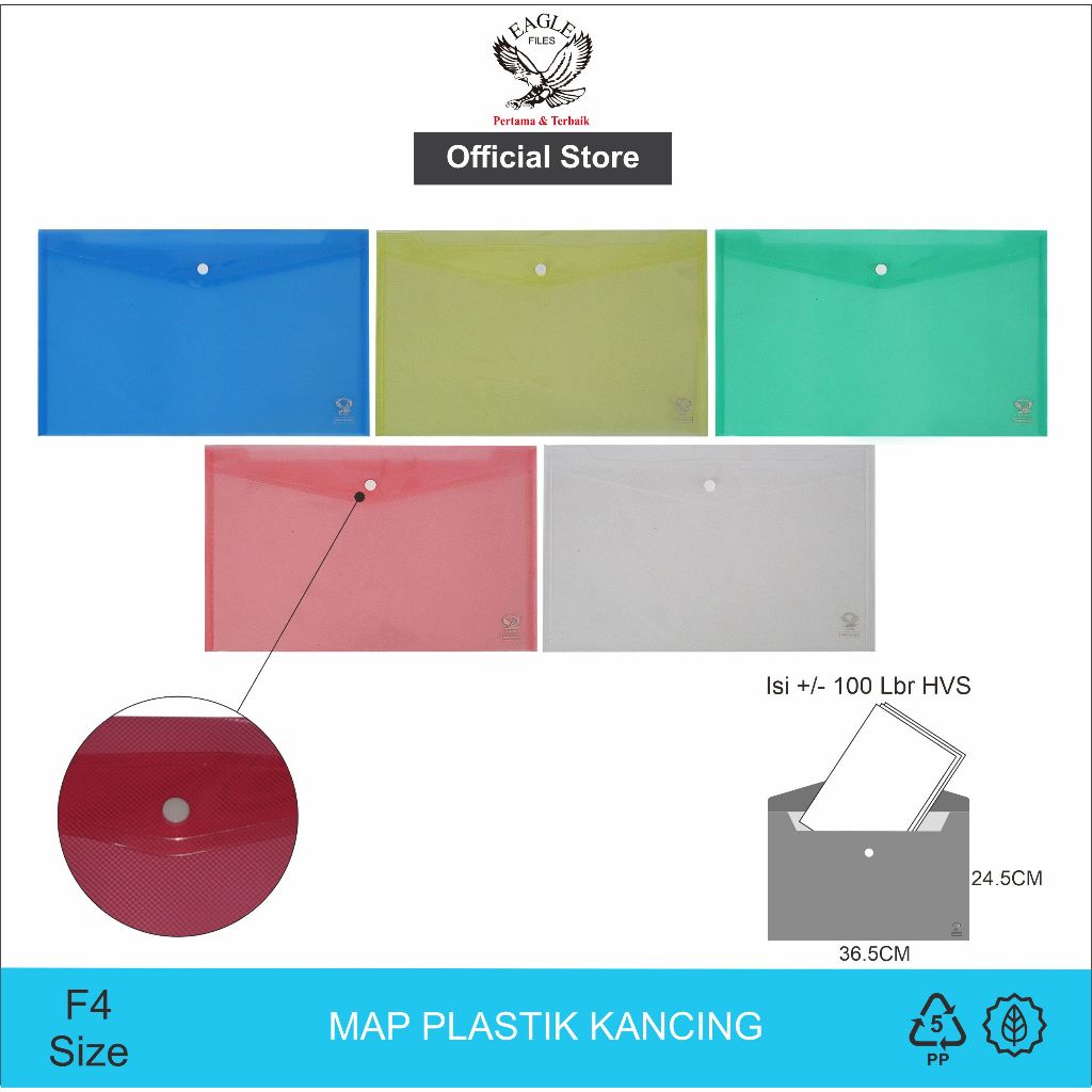 

EAGLE Map Plastik / Map Kancing / Map Kancing Plastik / Map Plastik Kancing Bening Smart Pocket F4 (Folio) E 212 H