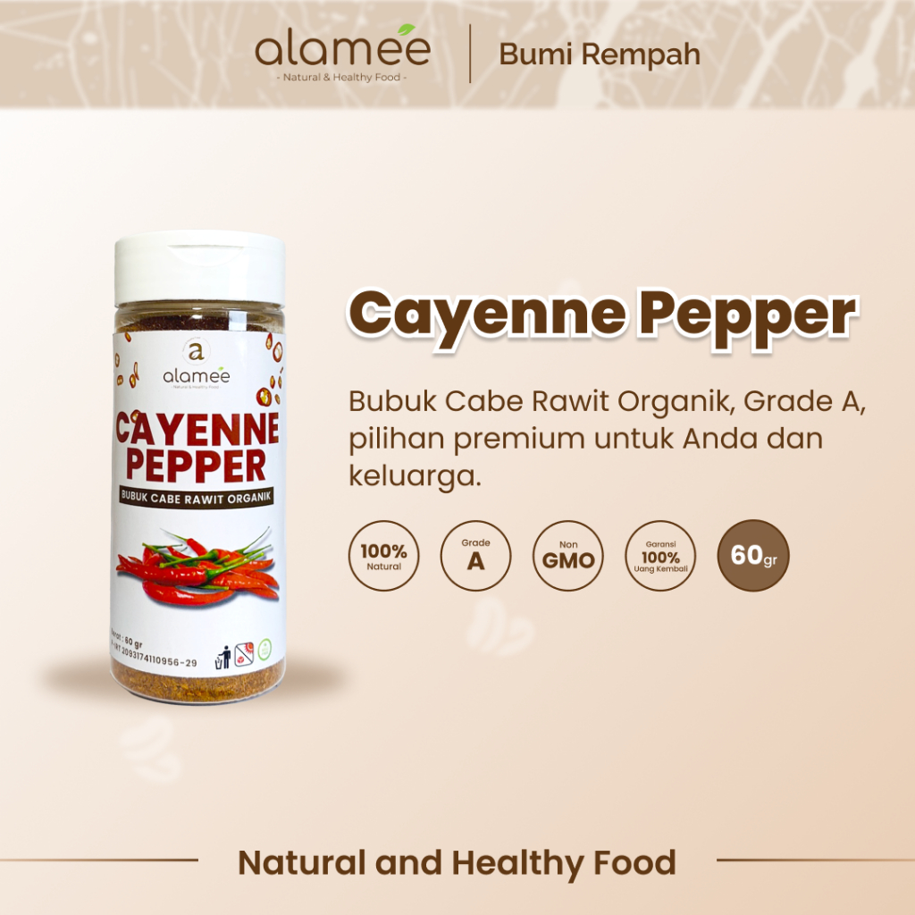 

ALAMEE Bubuk Cabe Rawit Cayenne Pepper Seasoning Powder Tanpa Campuran Bumbu Masakan Dapur 60gr