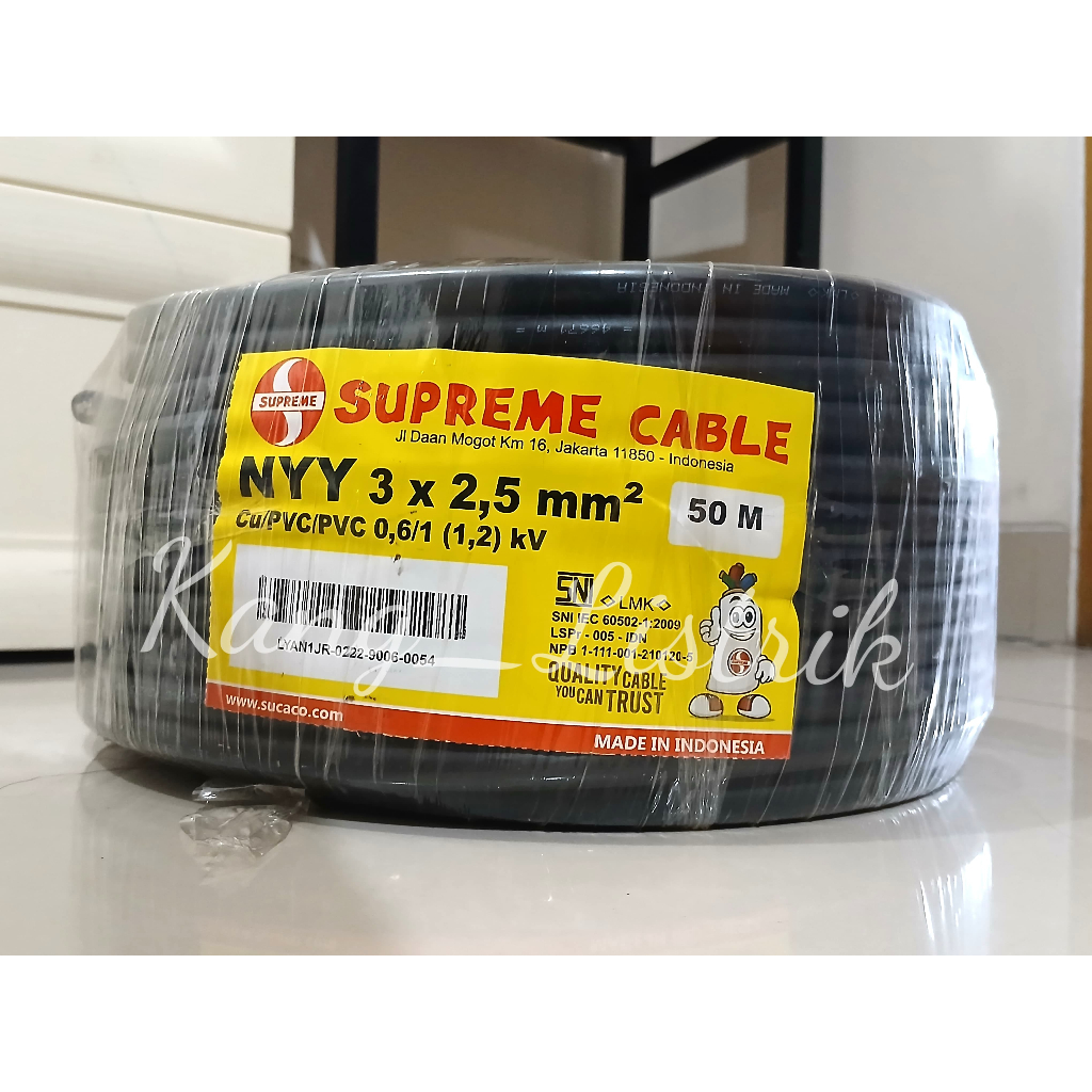 SUPREME NYY 3x2,5mm KABEL TUNGGAL KABEL KAWAT HITAM NYY SUPREME 3X2,5mm Per 50Meter
