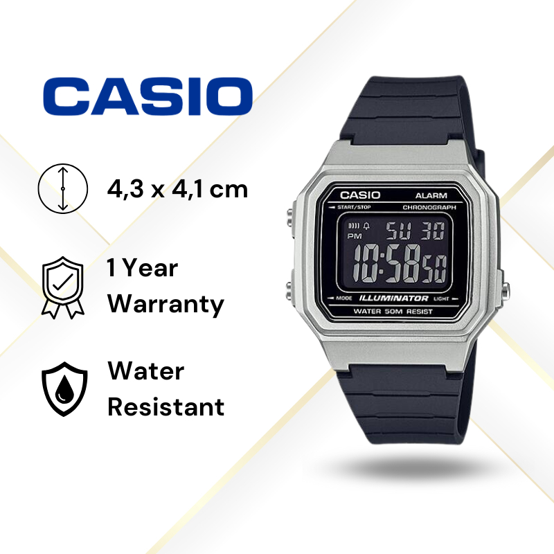 JAM TANGAN CASIO W-217HM-7B ORIGINAL - W217HM HITAM SILVER CASIO ORIGINAL