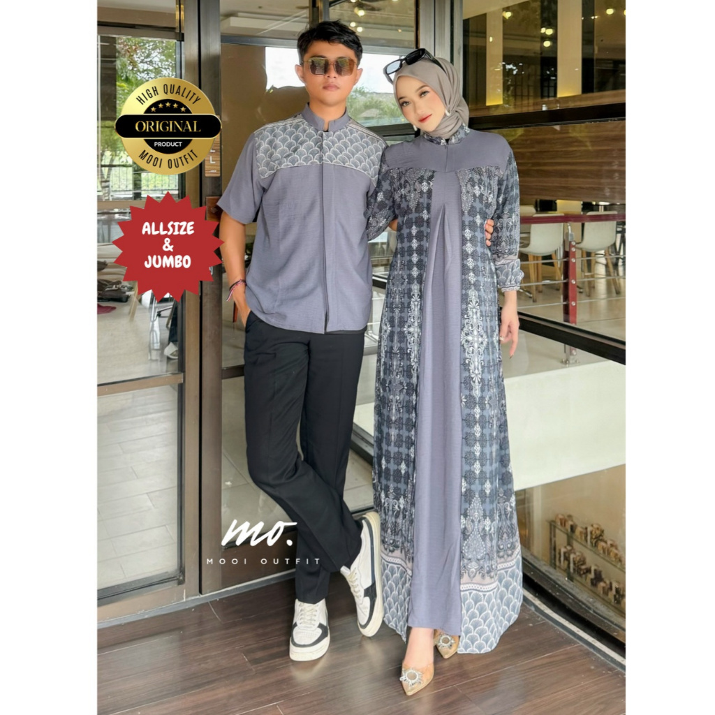 Couple gamis set hijab lebaran pasangan kekinian jumbo ld 110 120 130 kondangan suami istri